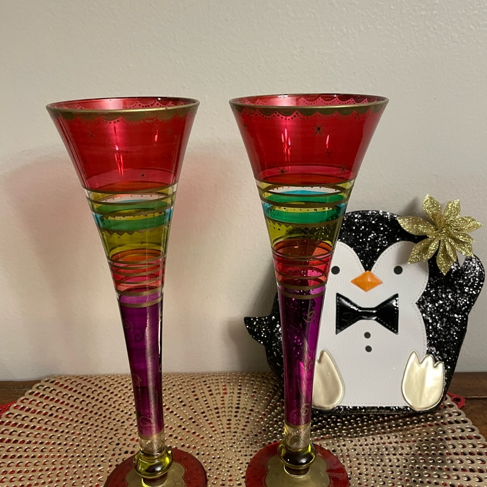 VTG 90s Pier 1 Festive Stripes Champagne Flutes
